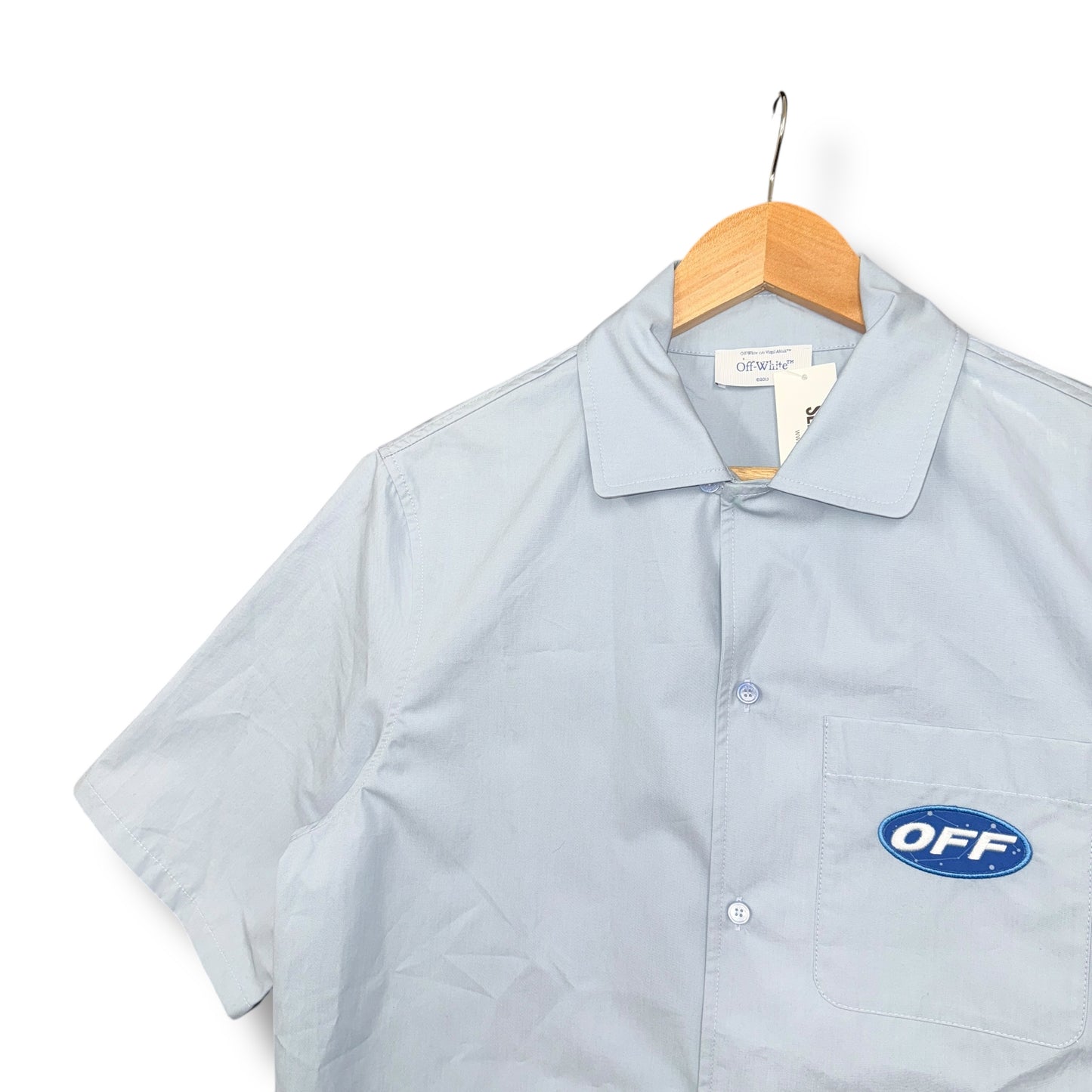 Off-White short sleeve shirt, oversized small, blue