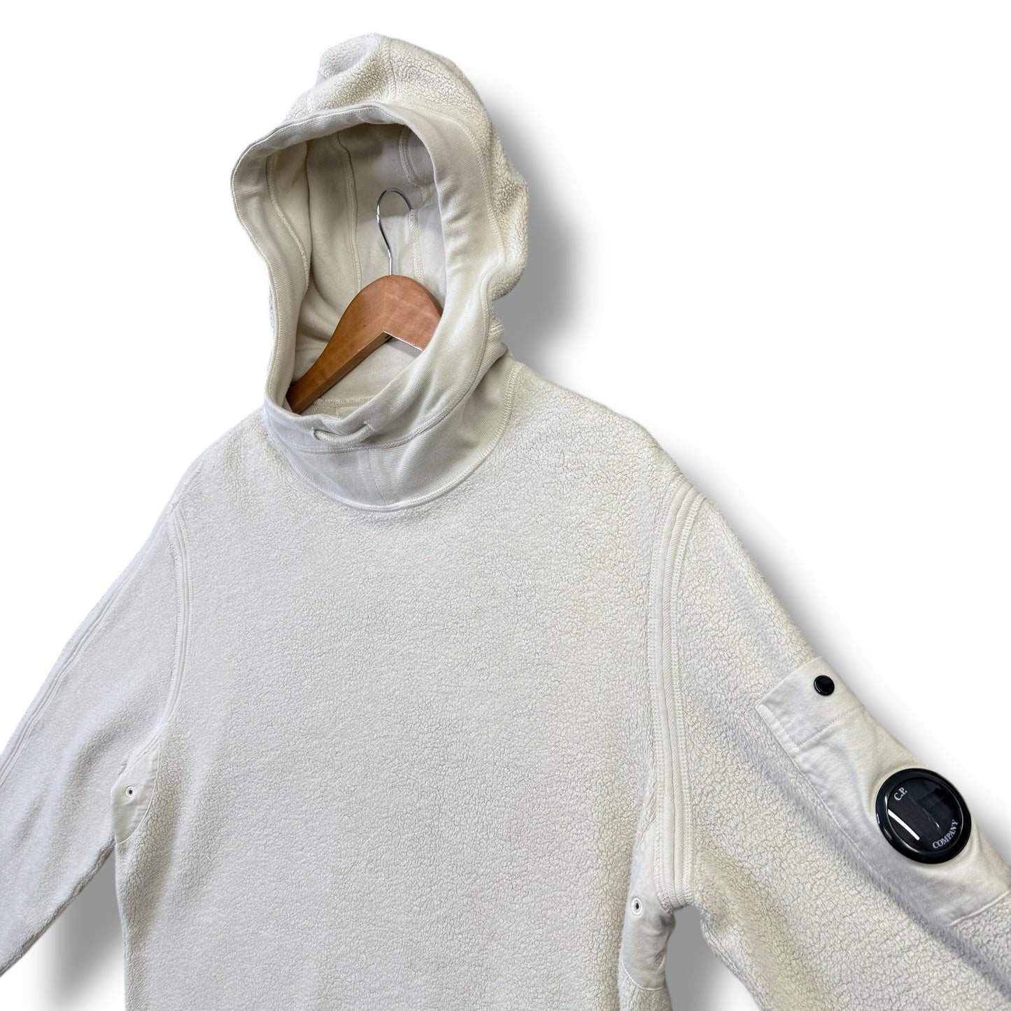 CP company teddy hoodie, balaclava style, cream, medium