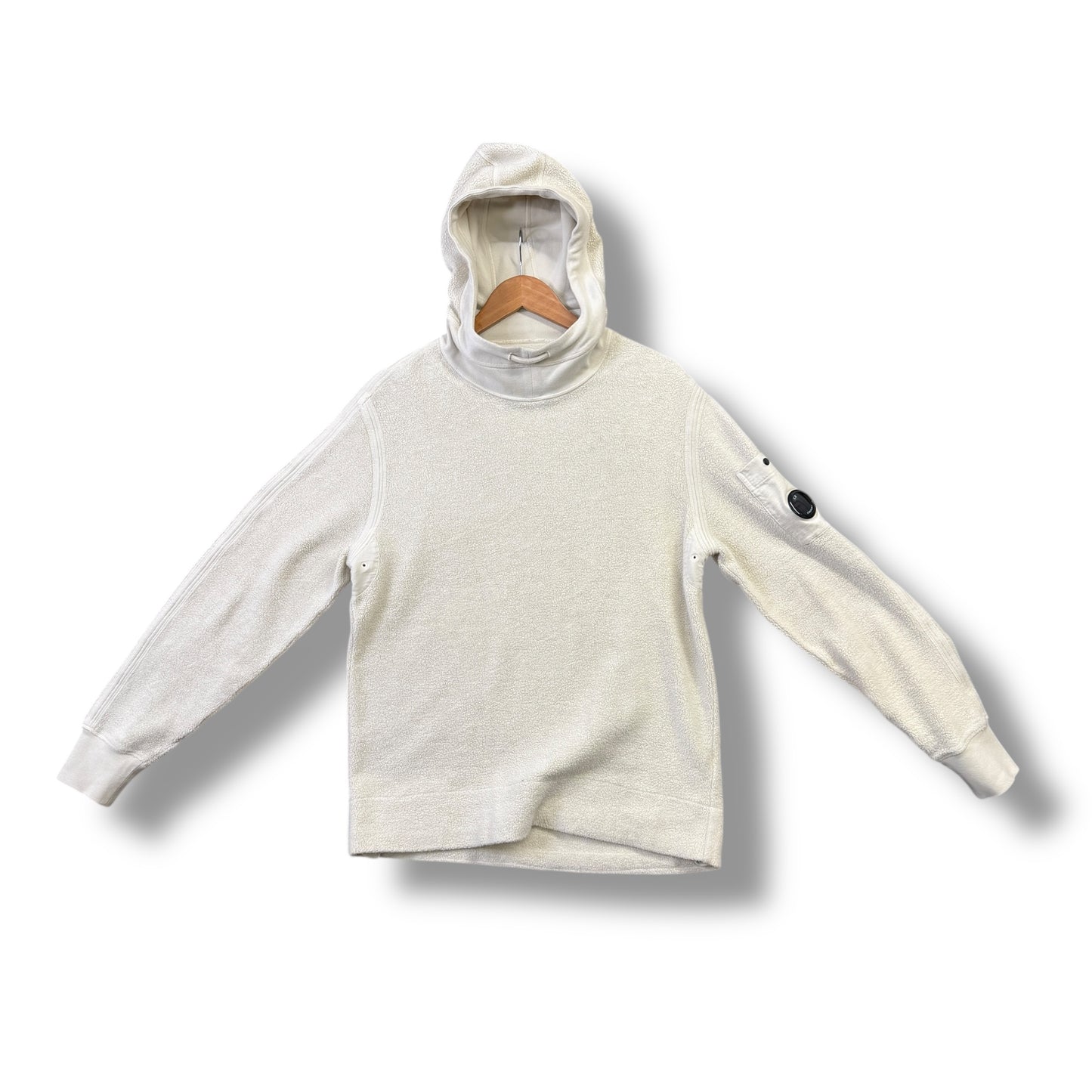 CP company teddy hoodie, balaclava style, cream, medium