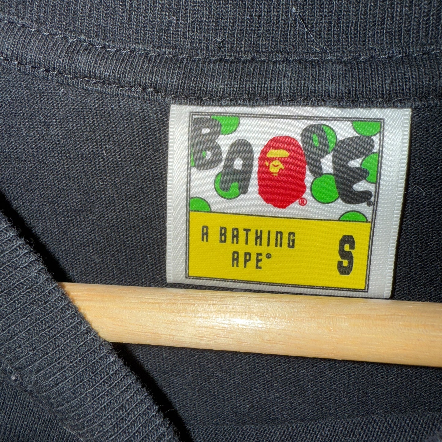 A bathing ape logo T-shirt, small, black & silver
