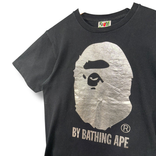 A bathing ape logo T-shirt, small, black & silver