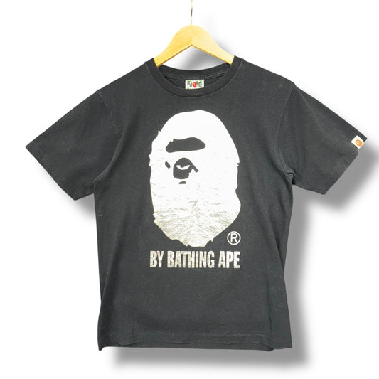 A bathing ape logo T-shirt, small, black & silver