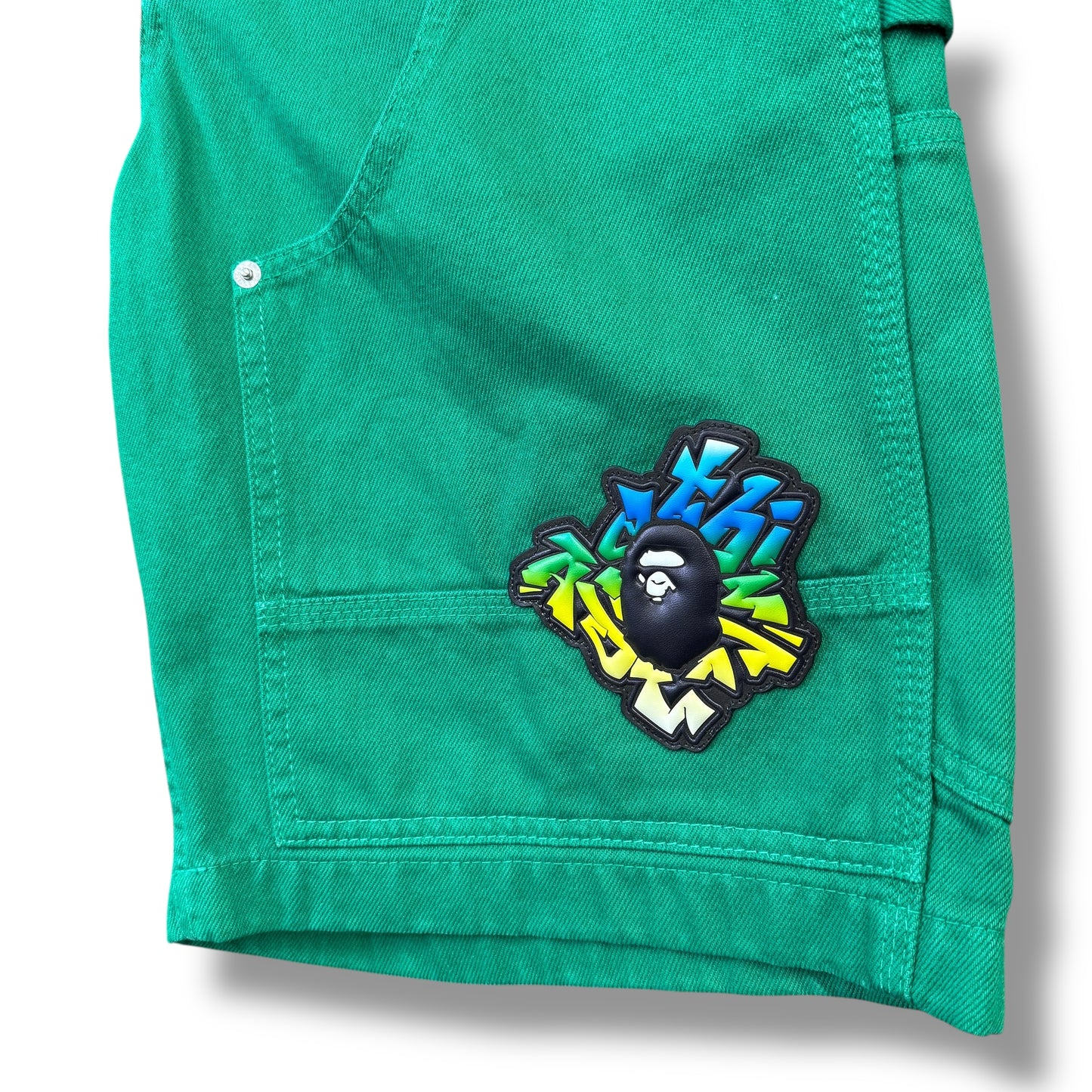 A BATHING APE jean shorts, Green, small