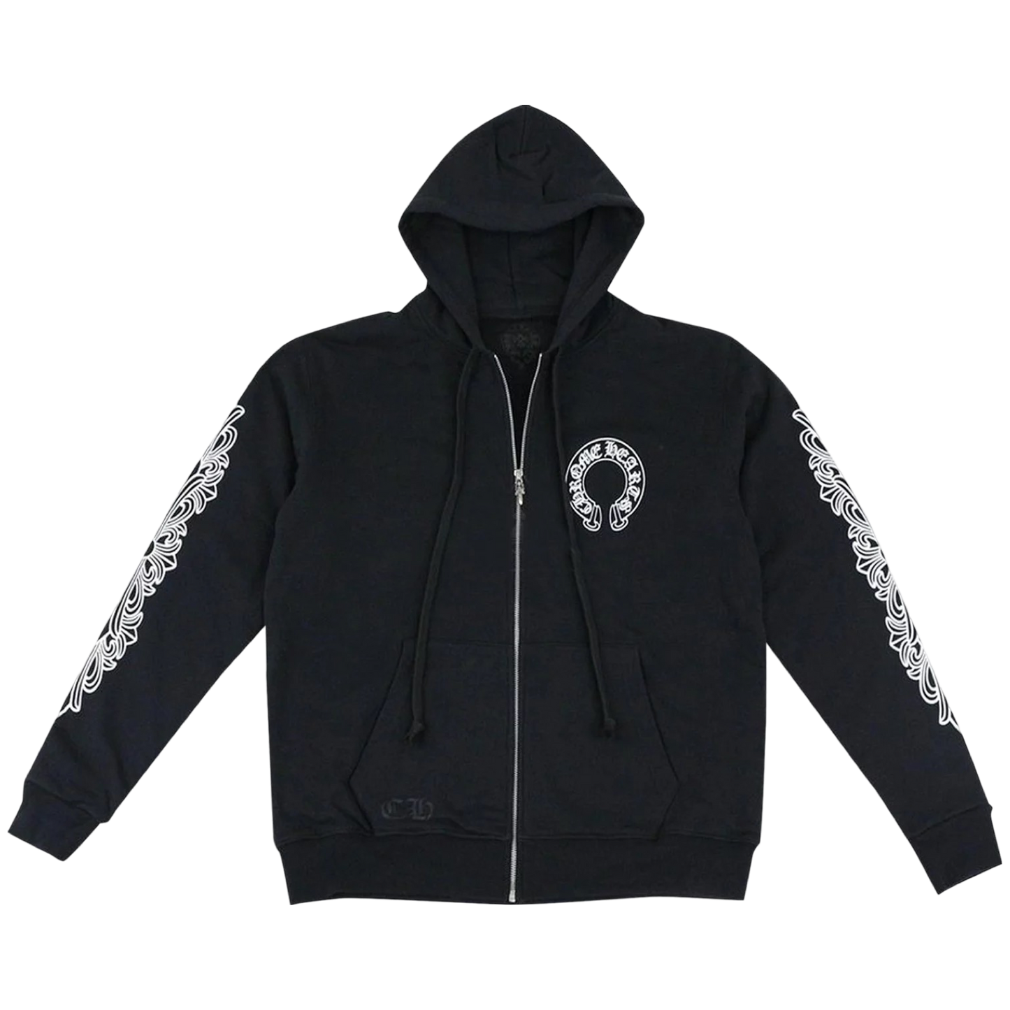 Chrome Hearts Horseshoe Floral Cross-Sleeve Zip Up Hoodie