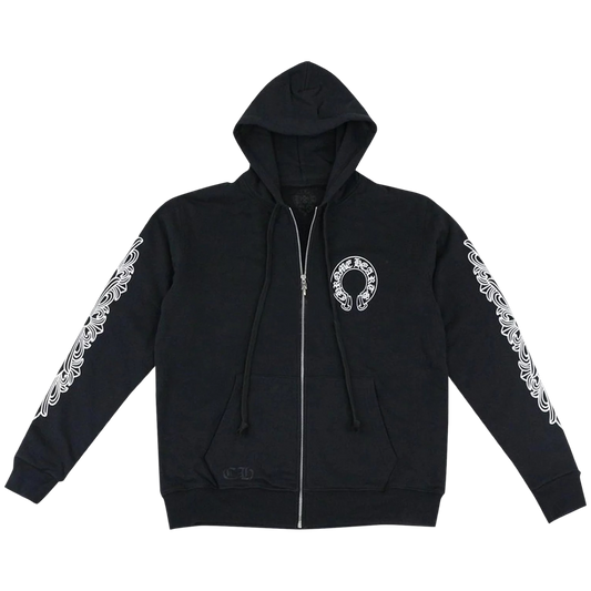 Chrome Hearts Horseshoe Floral Cross-Sleeve Zip Up Hoodie