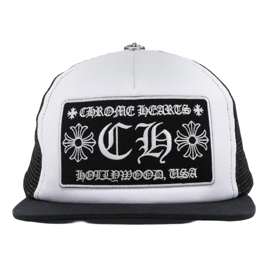 Chrome Hearts CH Hollywood Trucker Hat White/Black