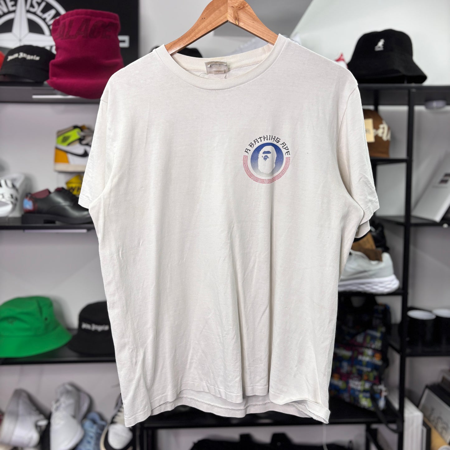 A bathing ape T-shirt, large, white and blue