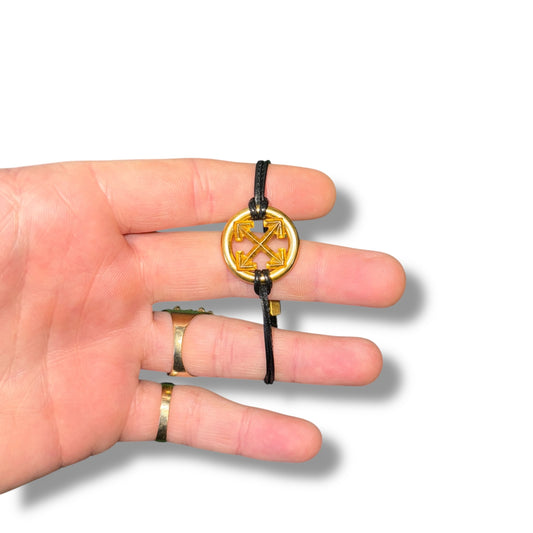 offwhite chain, gold X, leather strap