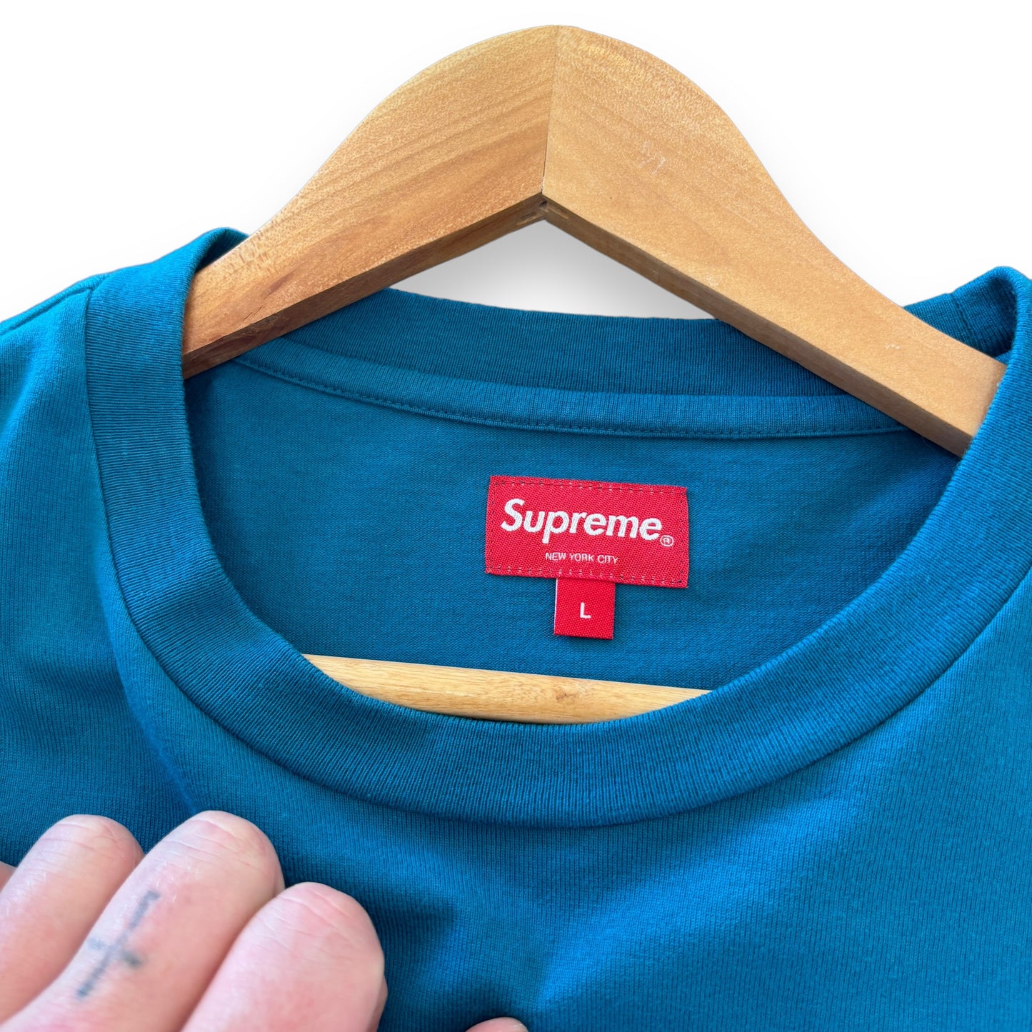 Supreme l/s t-shirt, large, mini box logo, blue