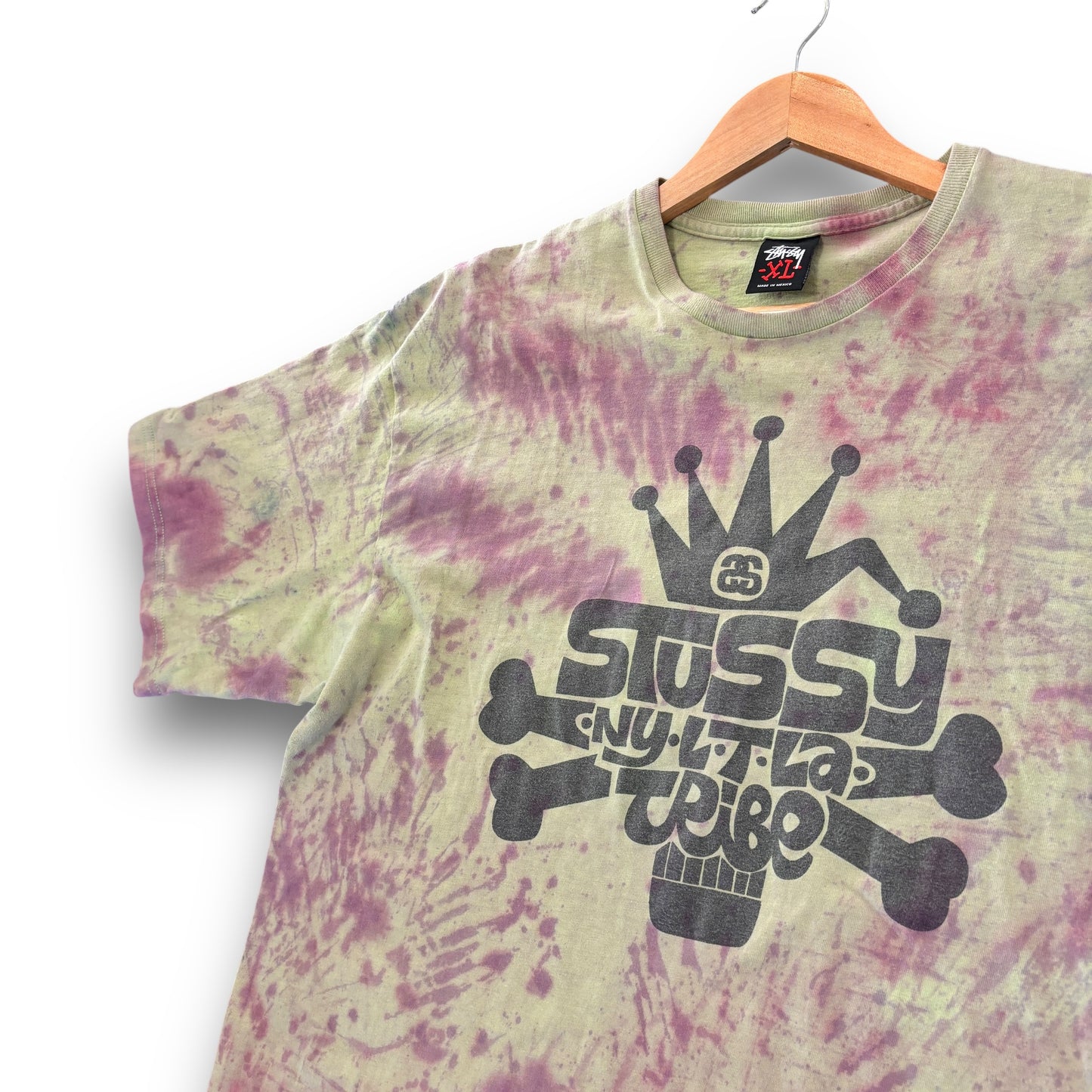 stussy t-shirt, XL, green and purple, custom