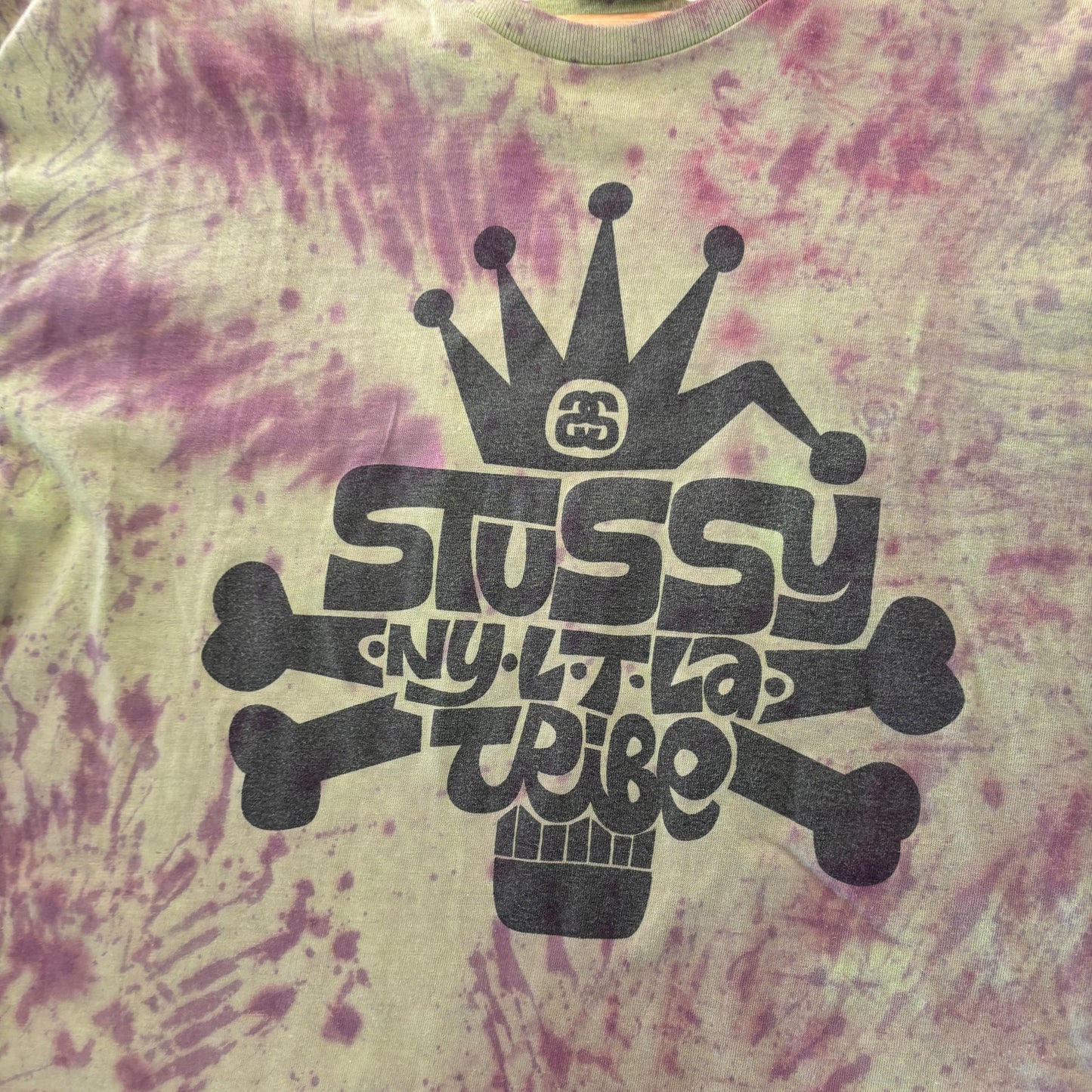 stussy t-shirt, XL, green and purple, custom