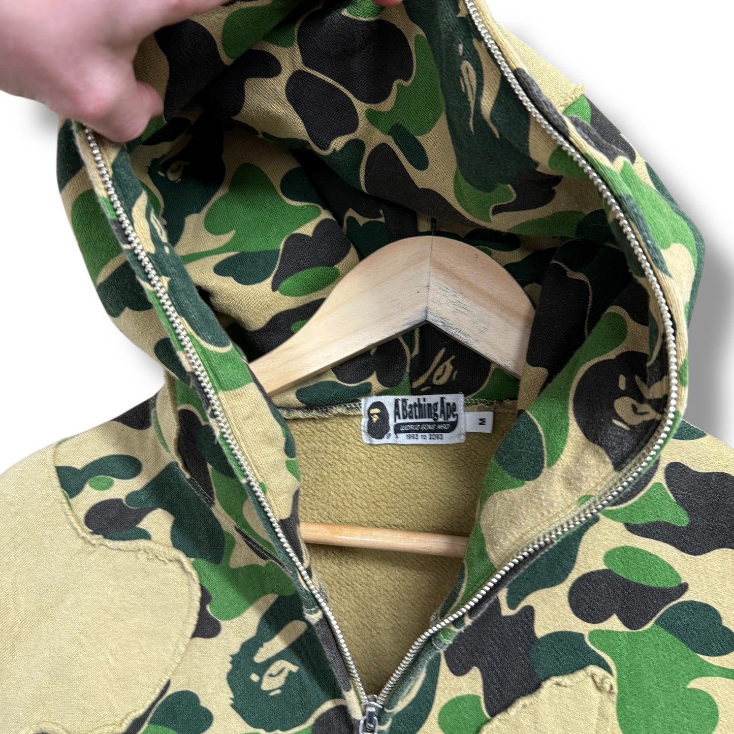 A BATHING APE full zip Hoodie, patch work, Medium