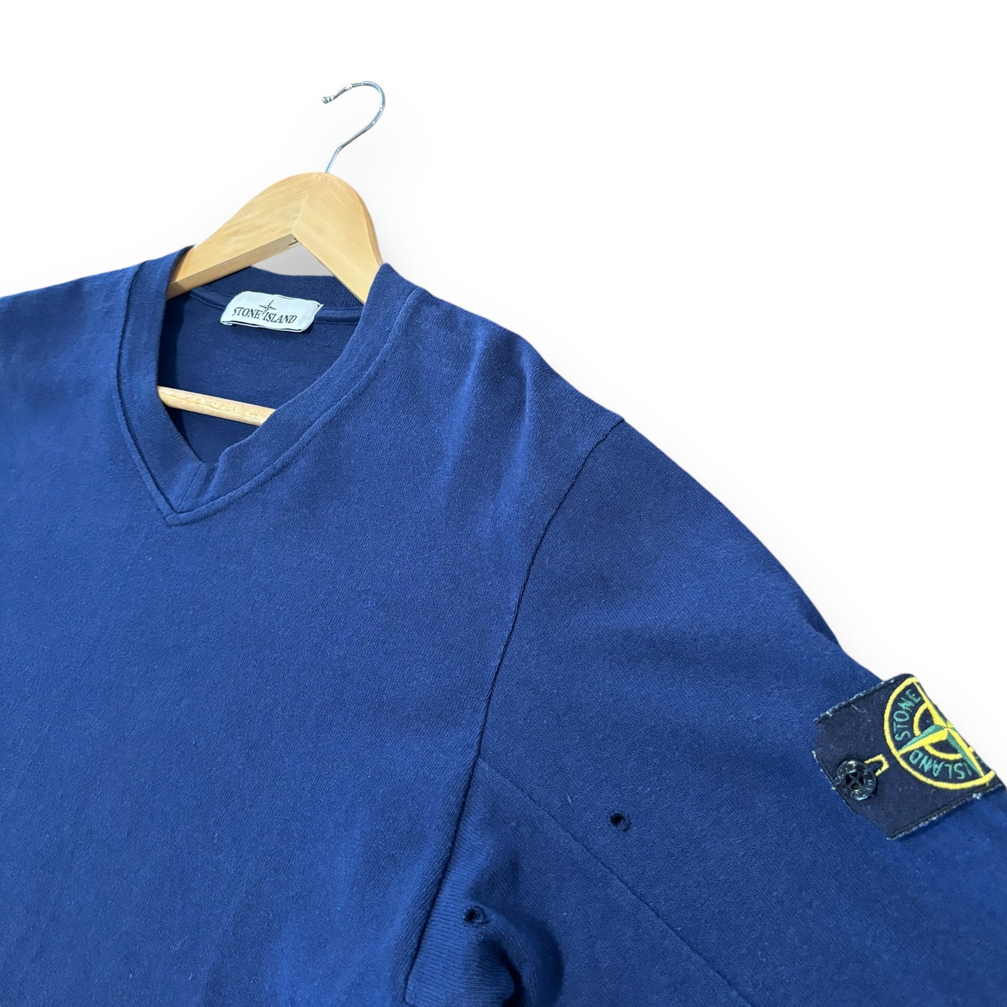 Stone island V jumper knitted, blue, large, relaxed fit