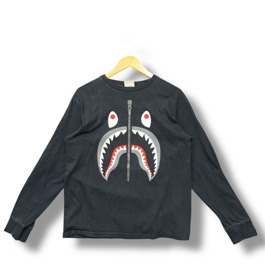 A bathing ape, long sleeve T, black, shark face, medium