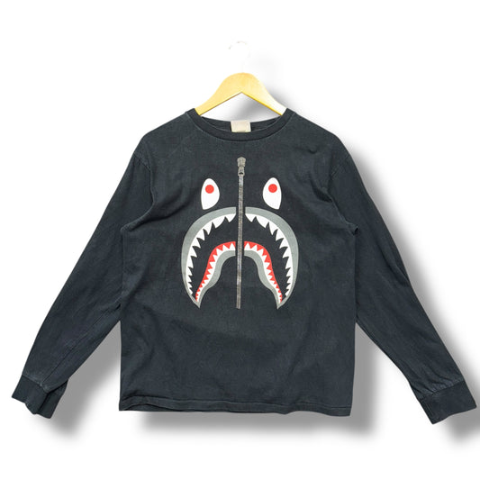 A bathing ape, long sleeve T, black, shark face, medium