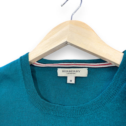 burberry wool jumper, teal, medium, pre-loved