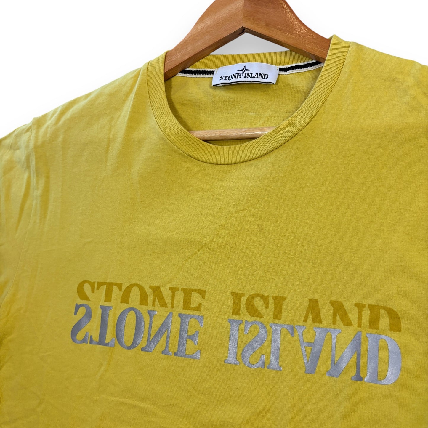 stone island t-shirt, reflective, yellow, small