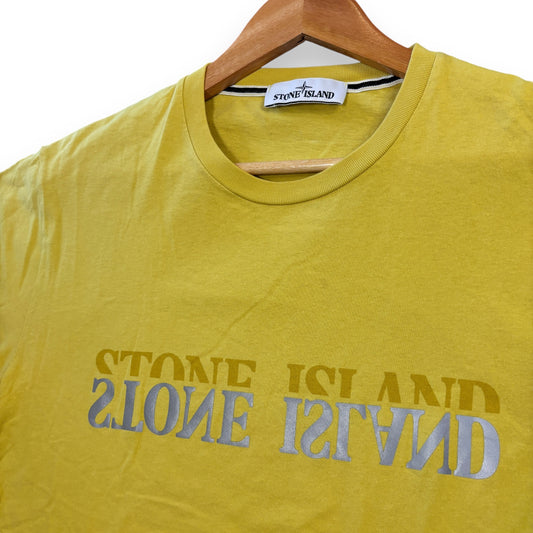 stone island t-shirt, reflective, yellow, small