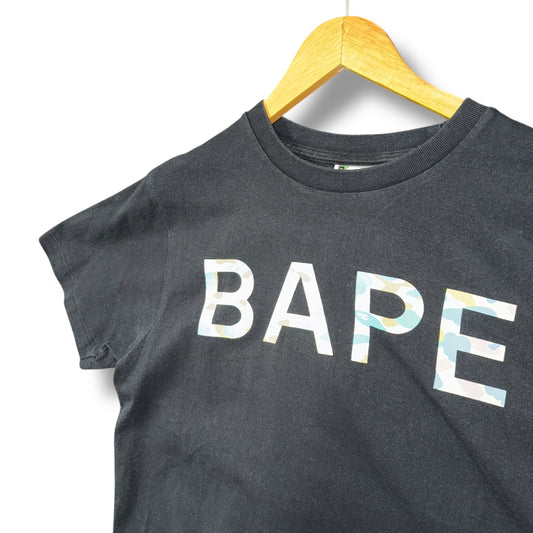 A bathing ape logo T-shirt, small, black & multi