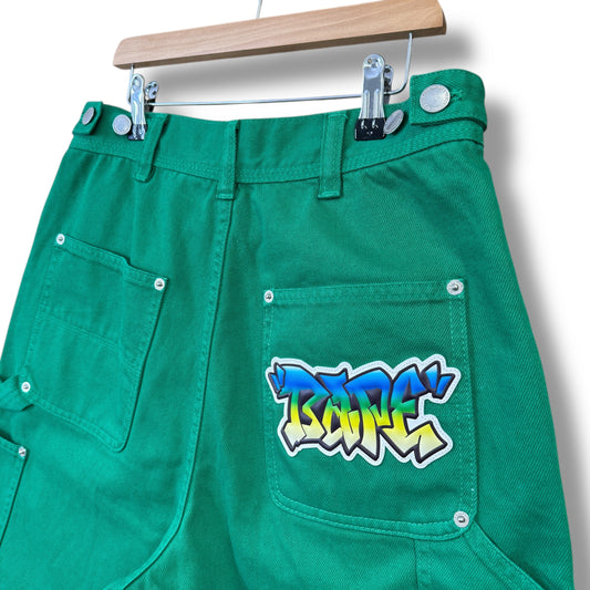 A BATHING APE jean shorts, Green, small