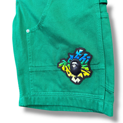 A BATHING APE jean shorts, Green, small