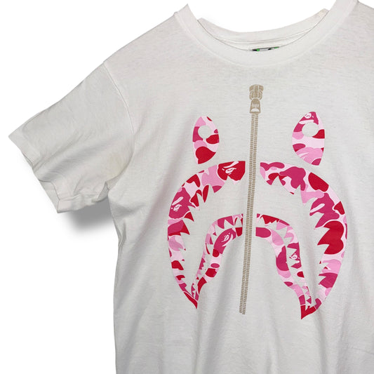 A bathing ape shark graphic T-shirt, small, white and pink
