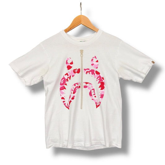 A bathing ape shark graphic T-shirt, small, white and pink