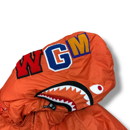 A Bathing Ape puffer coat, large, shark Hood, Orange