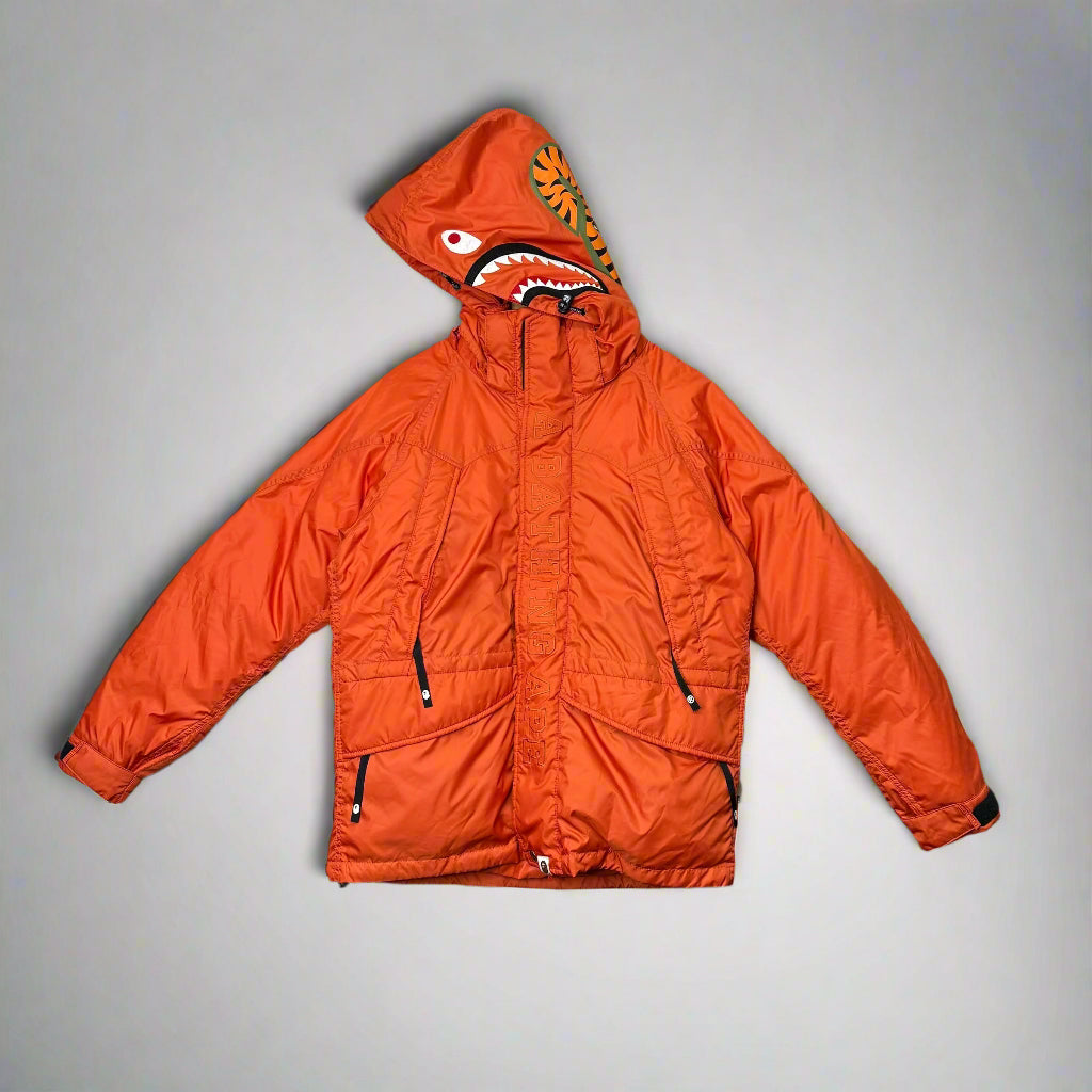 A Bathing Ape puffer coat, large, shark Hood, Orange